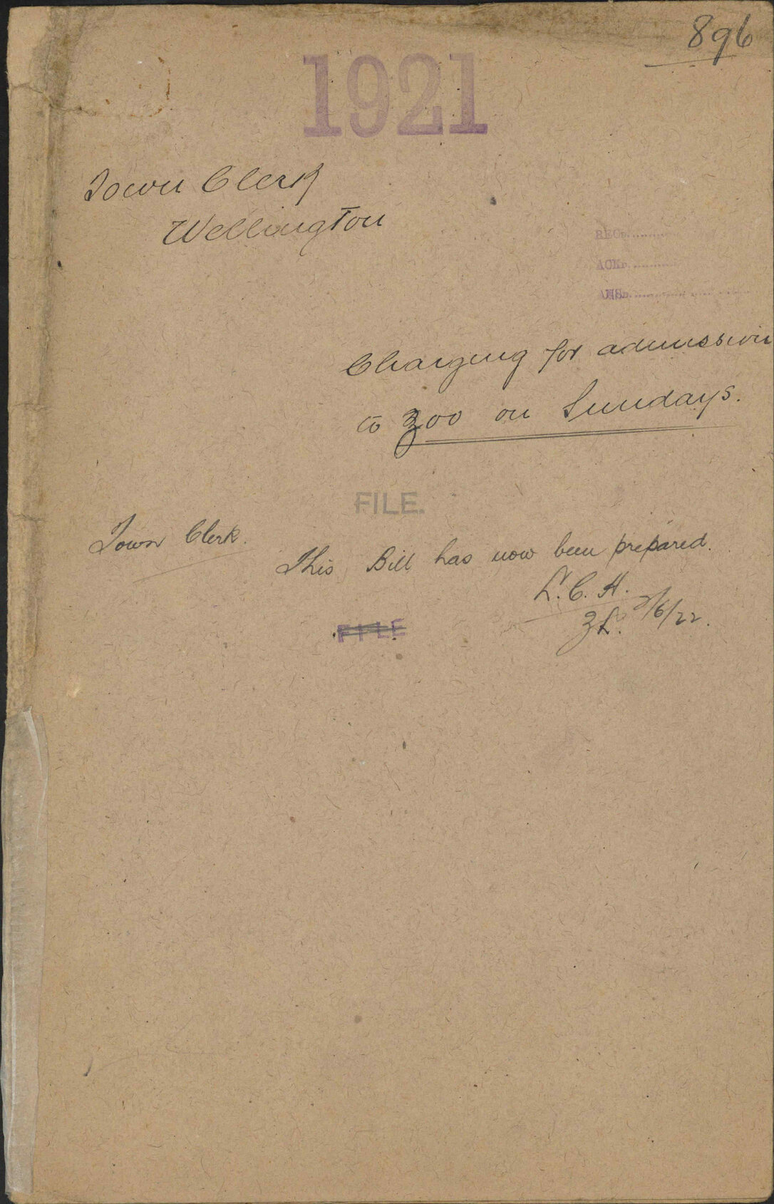 Charging for admission to Zoo on Sundays - Town Clerk, Wellington