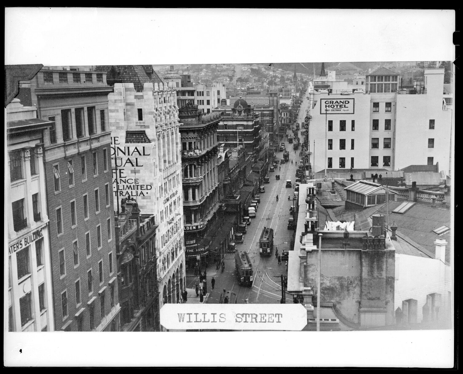 Elevated view of Willis Street, looking south from Lambton Quay intersection.