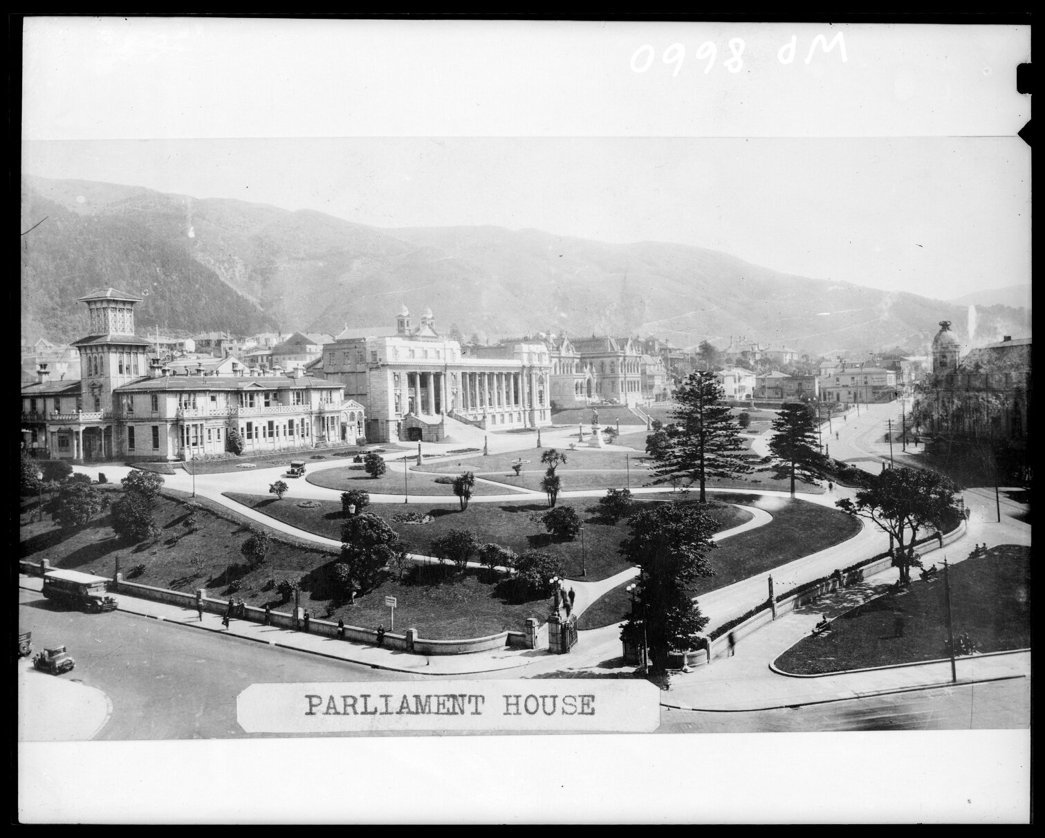 Elevated view of Parliament grounds and buildings