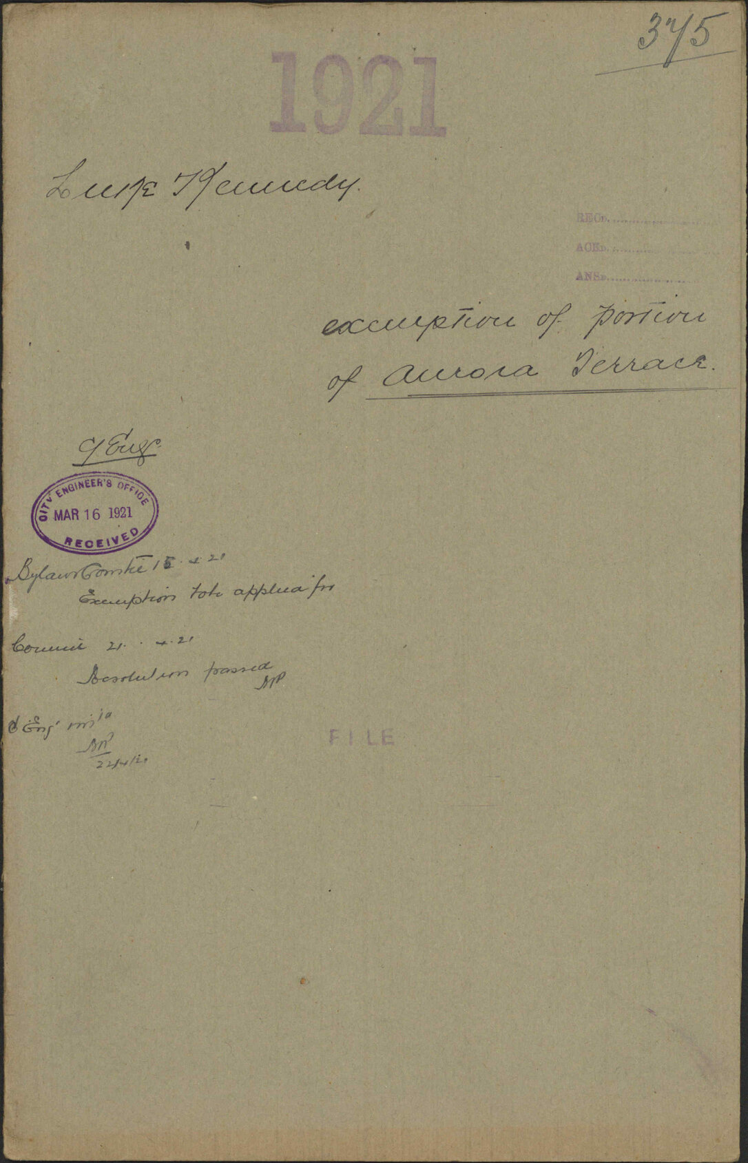 Exemption of portion of Aurora Terrace - Luke &amp; Kennedy