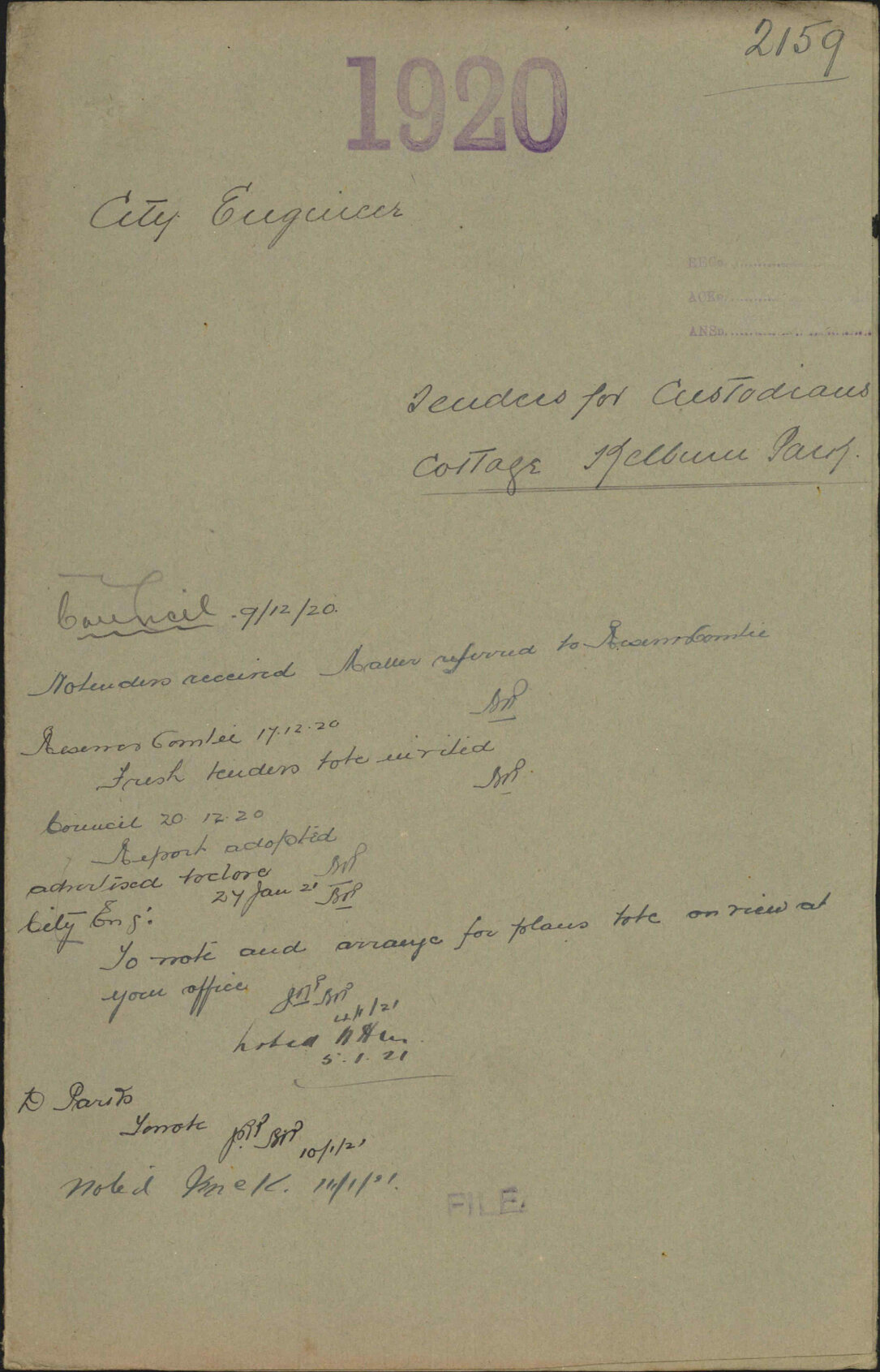 Tenders for Custodian's cottage, Kelburn Park - City Engineer