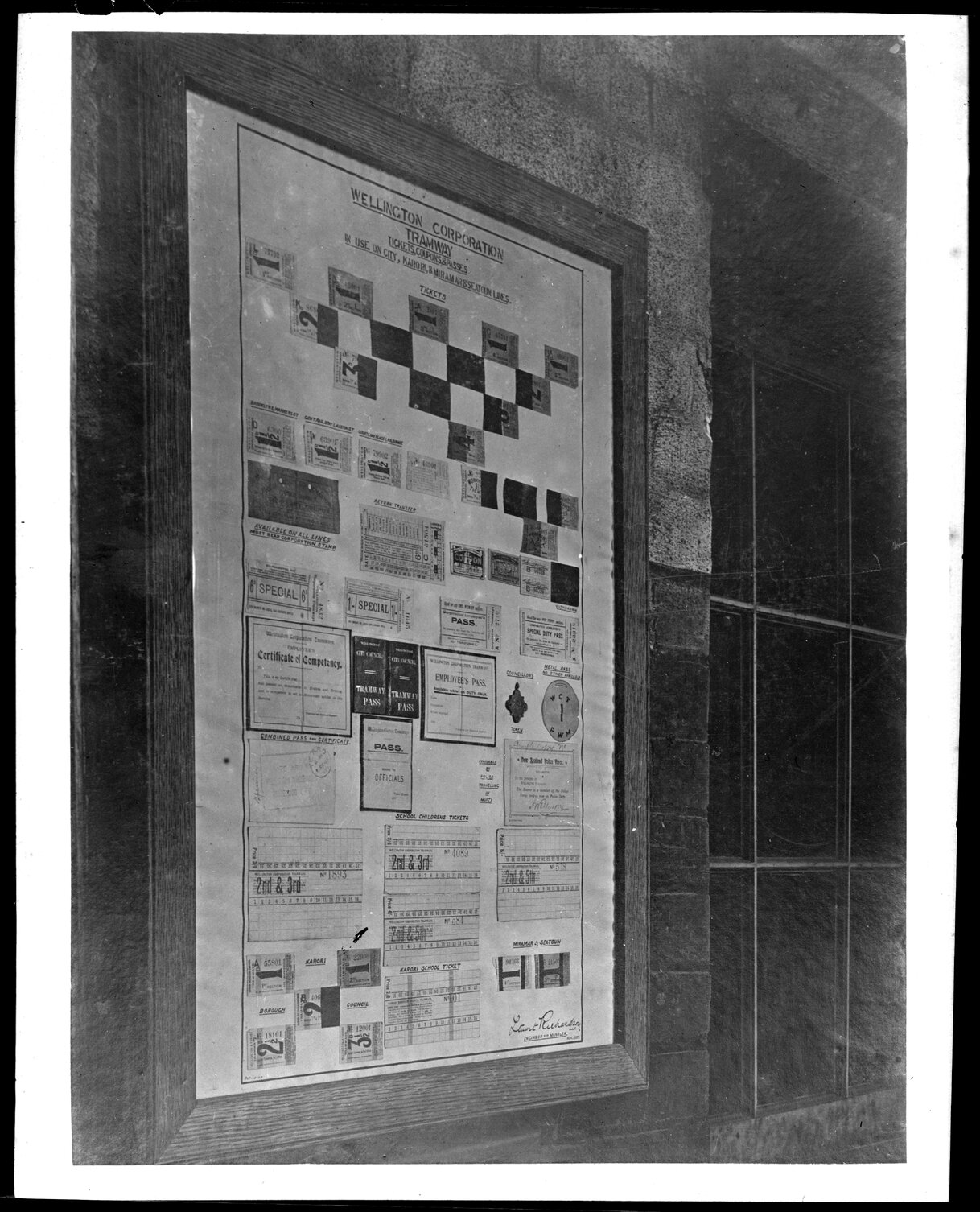 Display of Wellington Corporation Tramway tickets, coupons and passes.