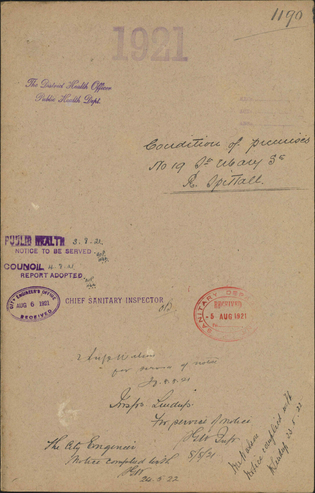 Condition of premises, 19 St Mary Street - Public Health Department