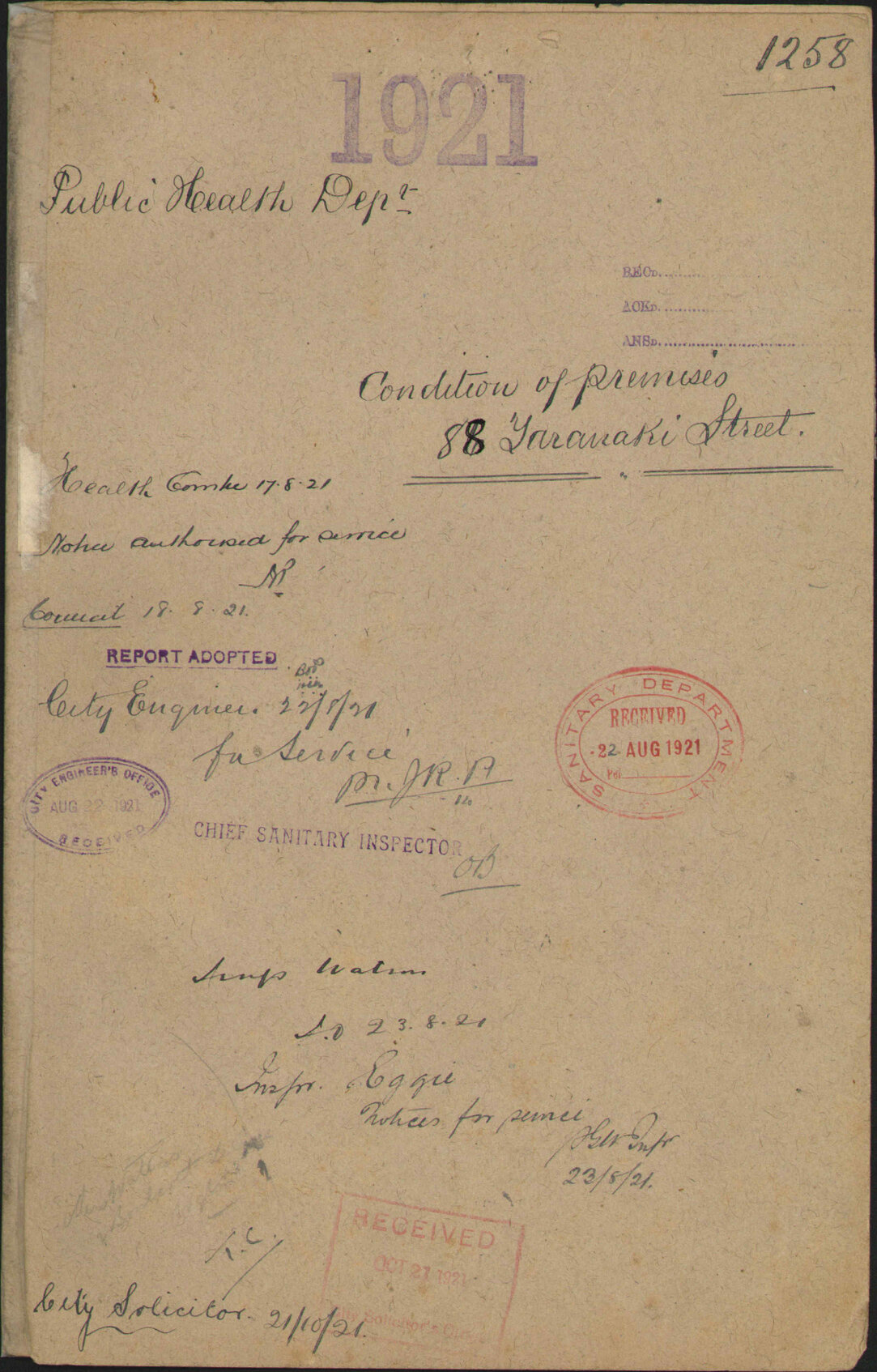 Condition of premises, 88 Taranaki Street - Public Health Department