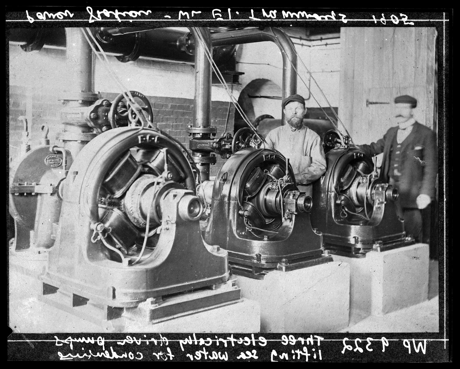 Three electrically-driven pumps lifting sea water for condensing.