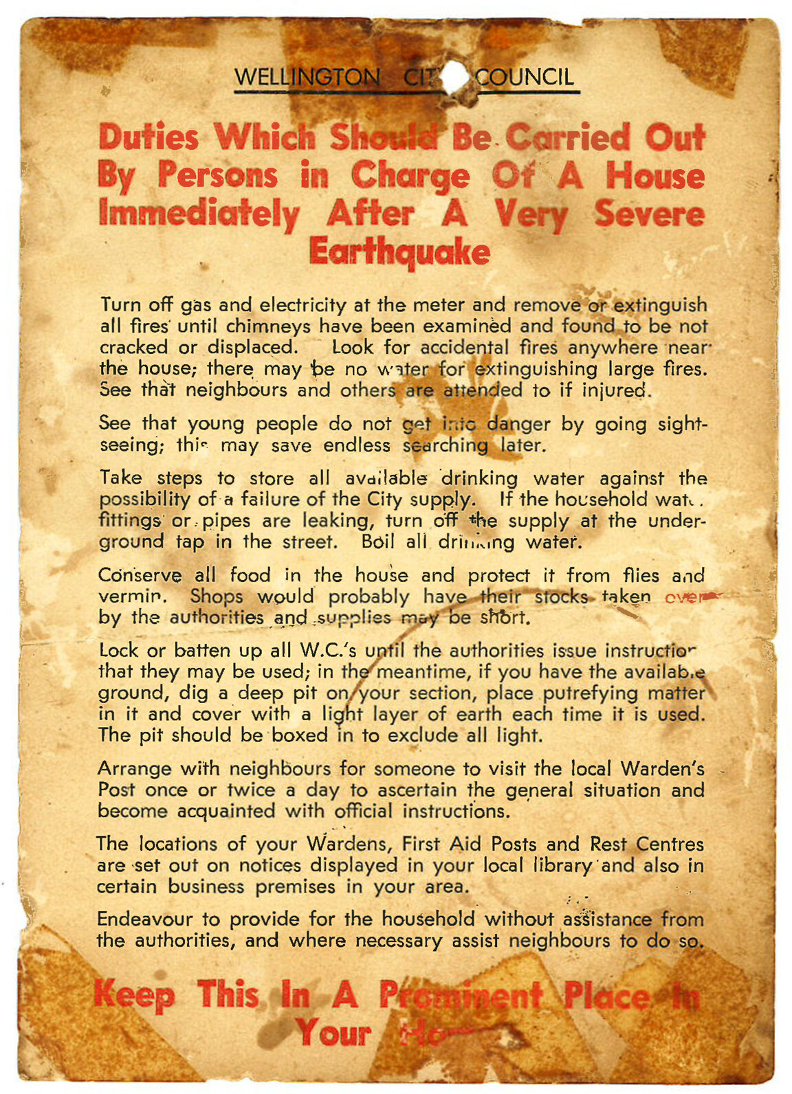 Flyer of Earthquake Duties, Circa 1930s