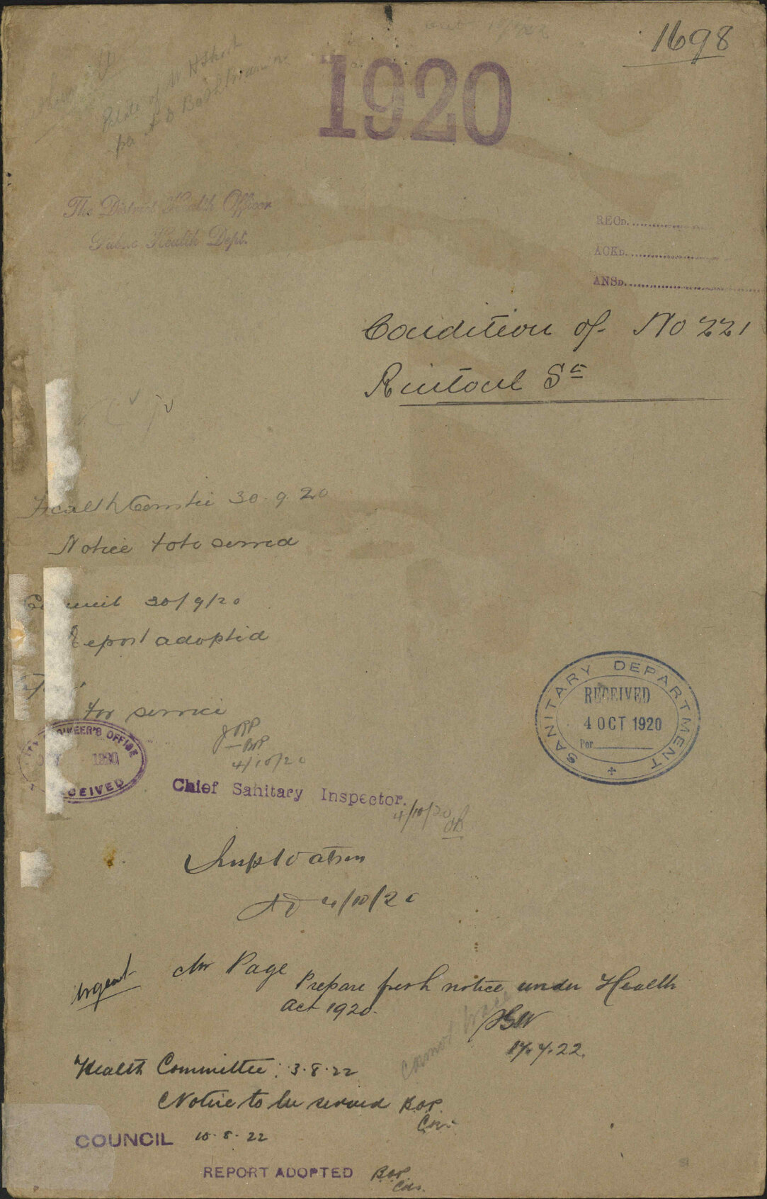 Condition of 221 Rintoul Street - The District Health Officer, Public Health Department