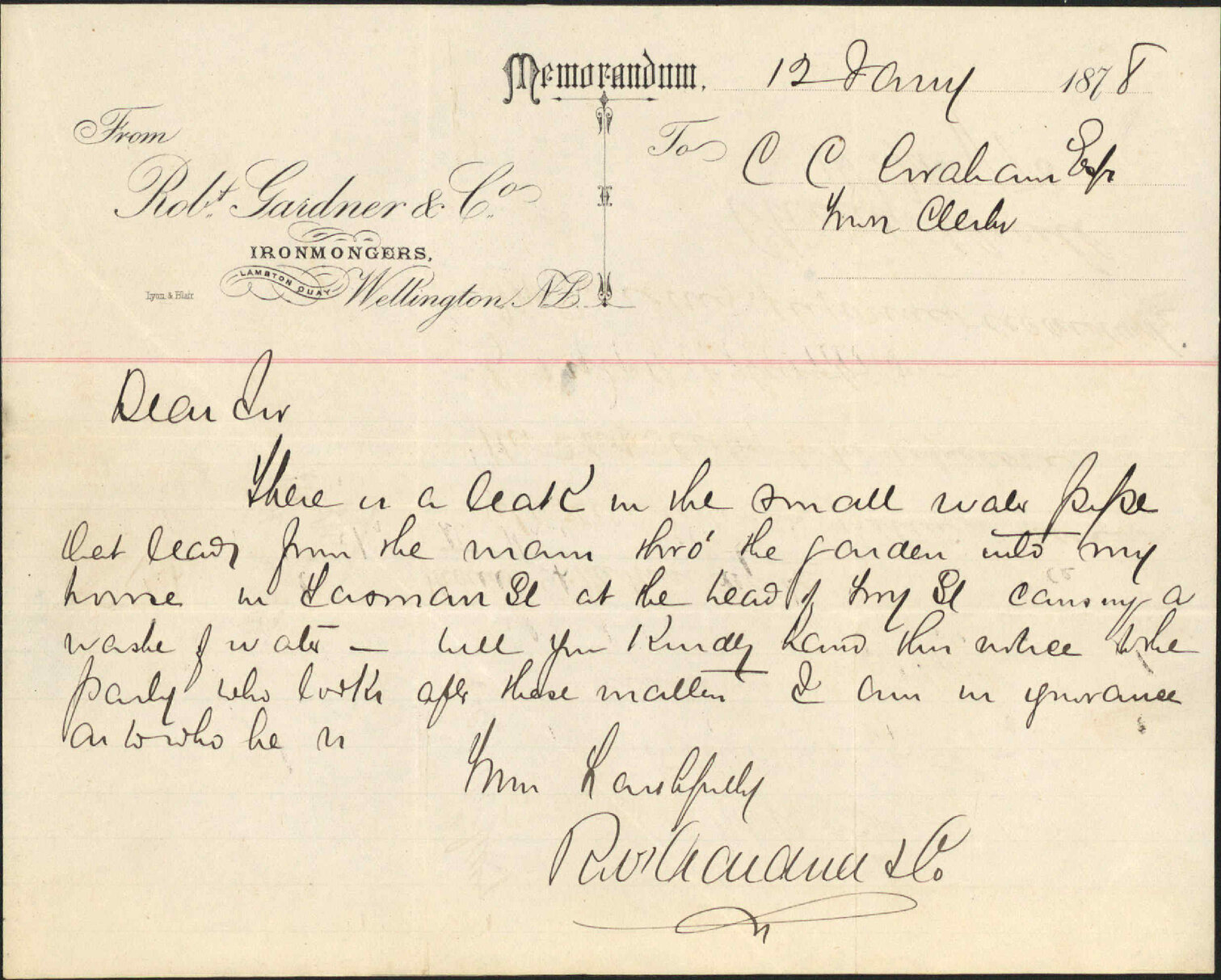 Re leak in water pipe to his house