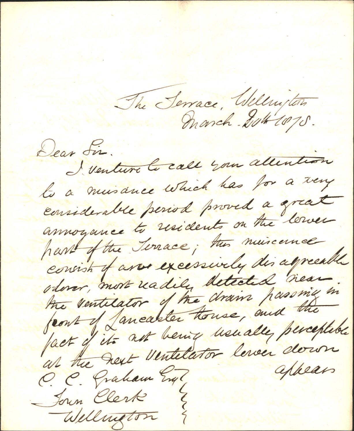 Re complaining about drainage ventilator on The Terrace - R A Edwin