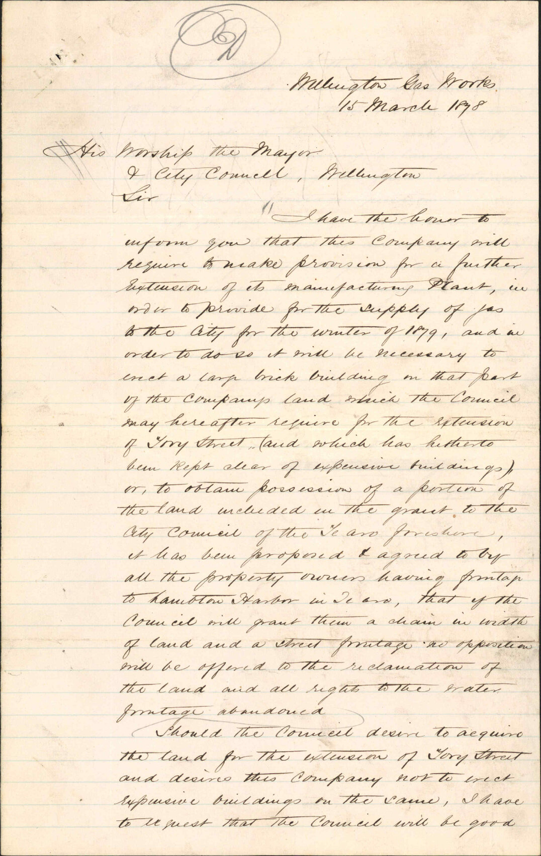 Re extension of gas works - Wellington Gas Works