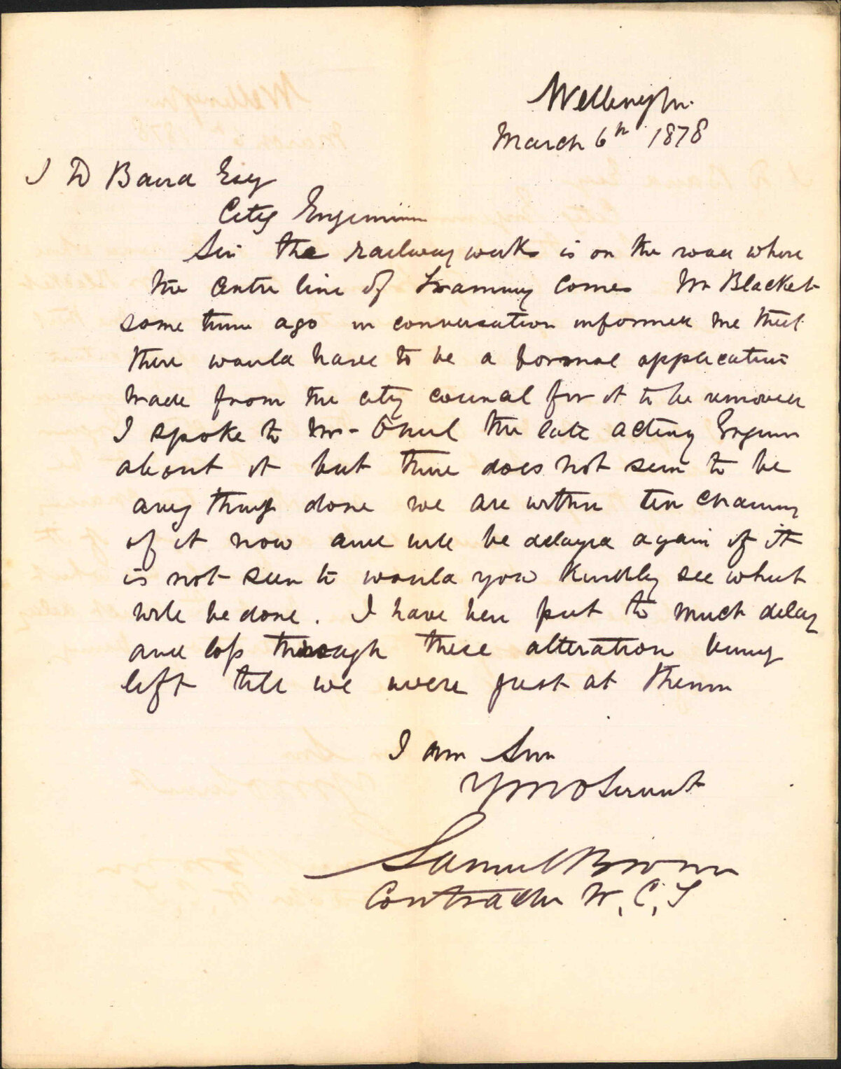 Re railway work for tramways - Samuel Brown, Contractor