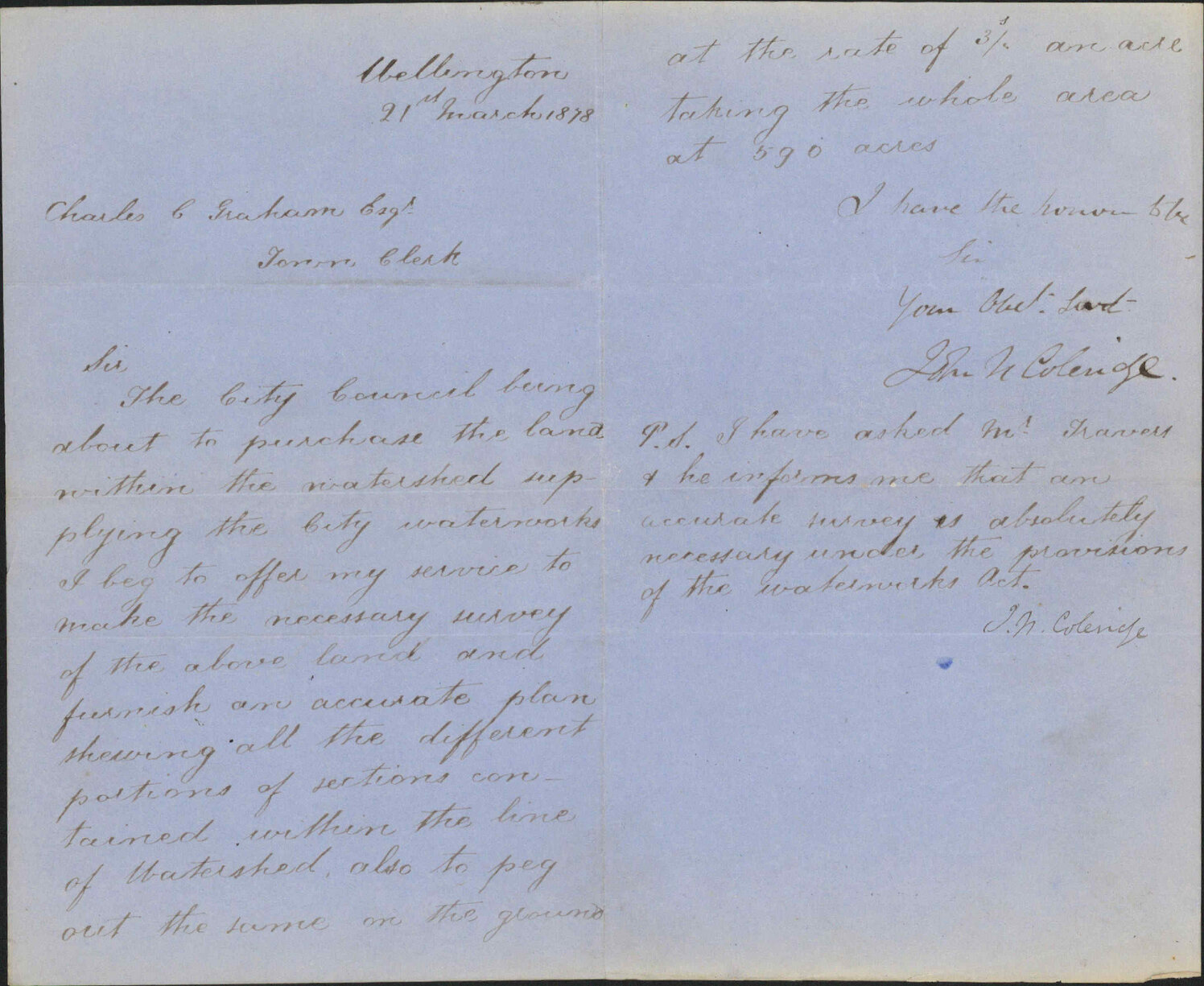 Re surveying land for waterworks - John M Coleridge