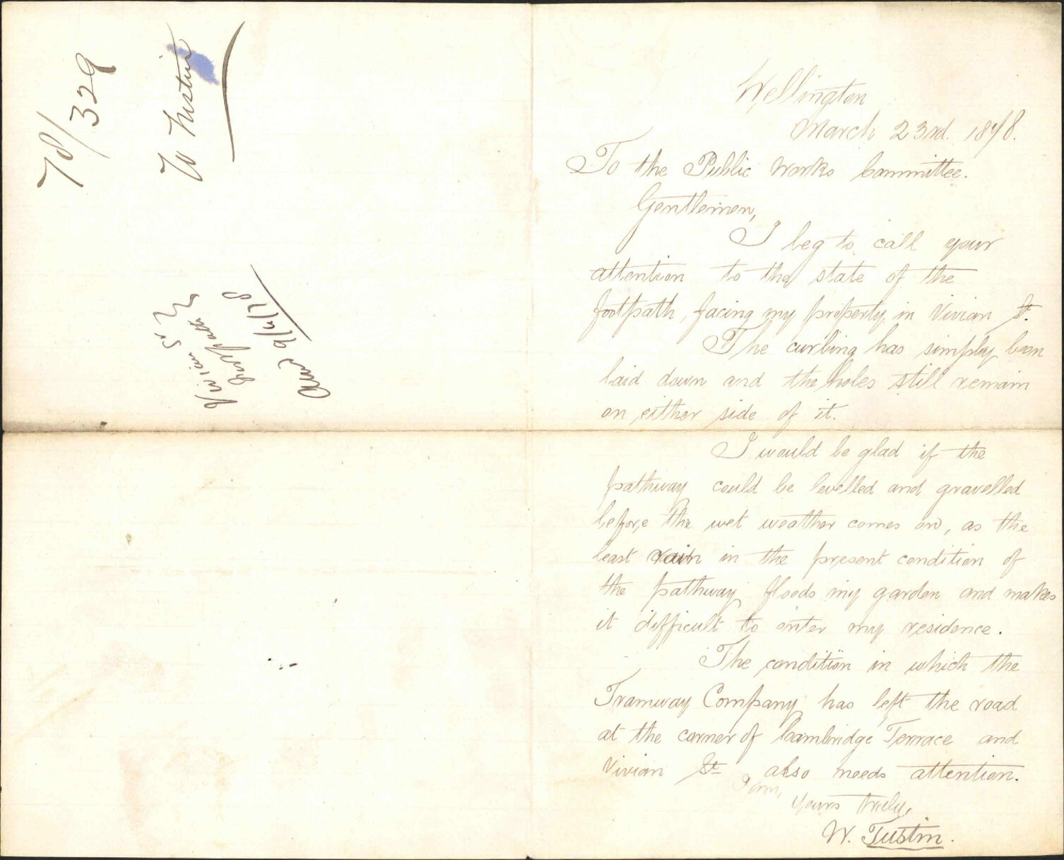 Re condition of footpath facing property in Vivian Street - W Justin