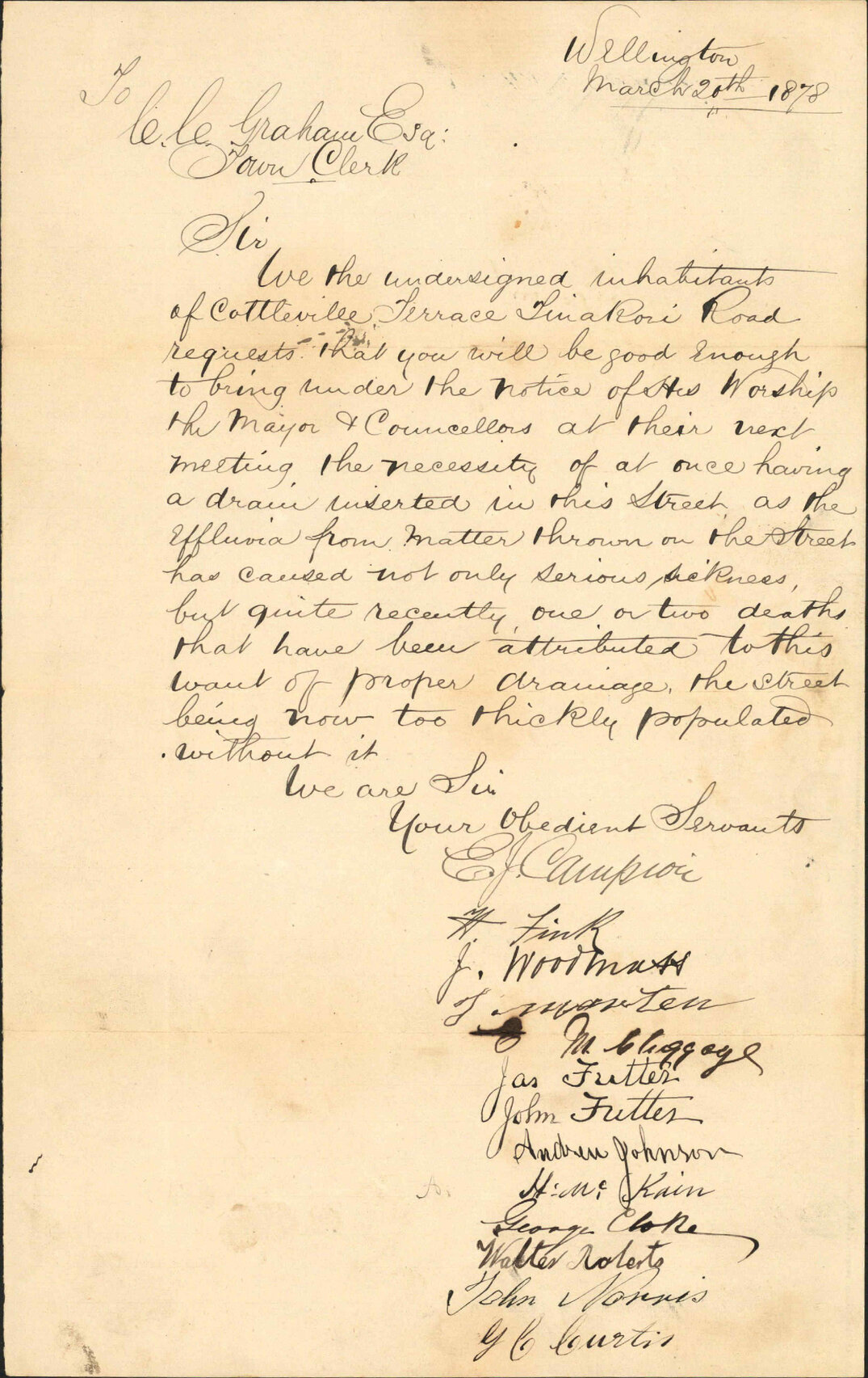 Complaining re lack of drain - residents of Cottleville Terrace and Tinakori Road