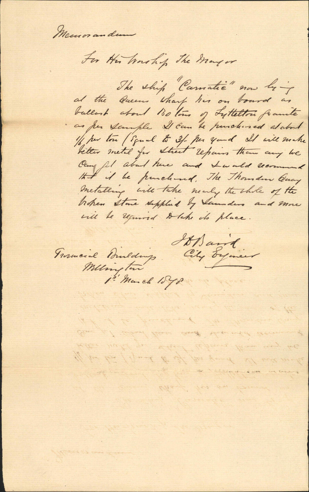 Re purchasing ballast Lyttleton Granite for street repairs - J Baird, City Engineer