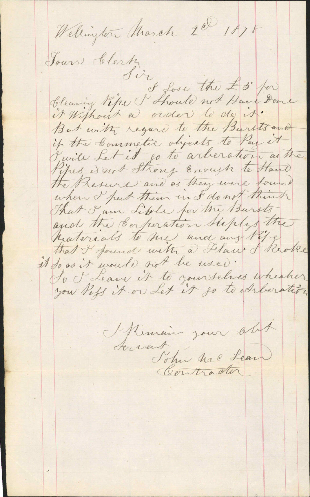 Re burst pipes - John McLean, Contractor