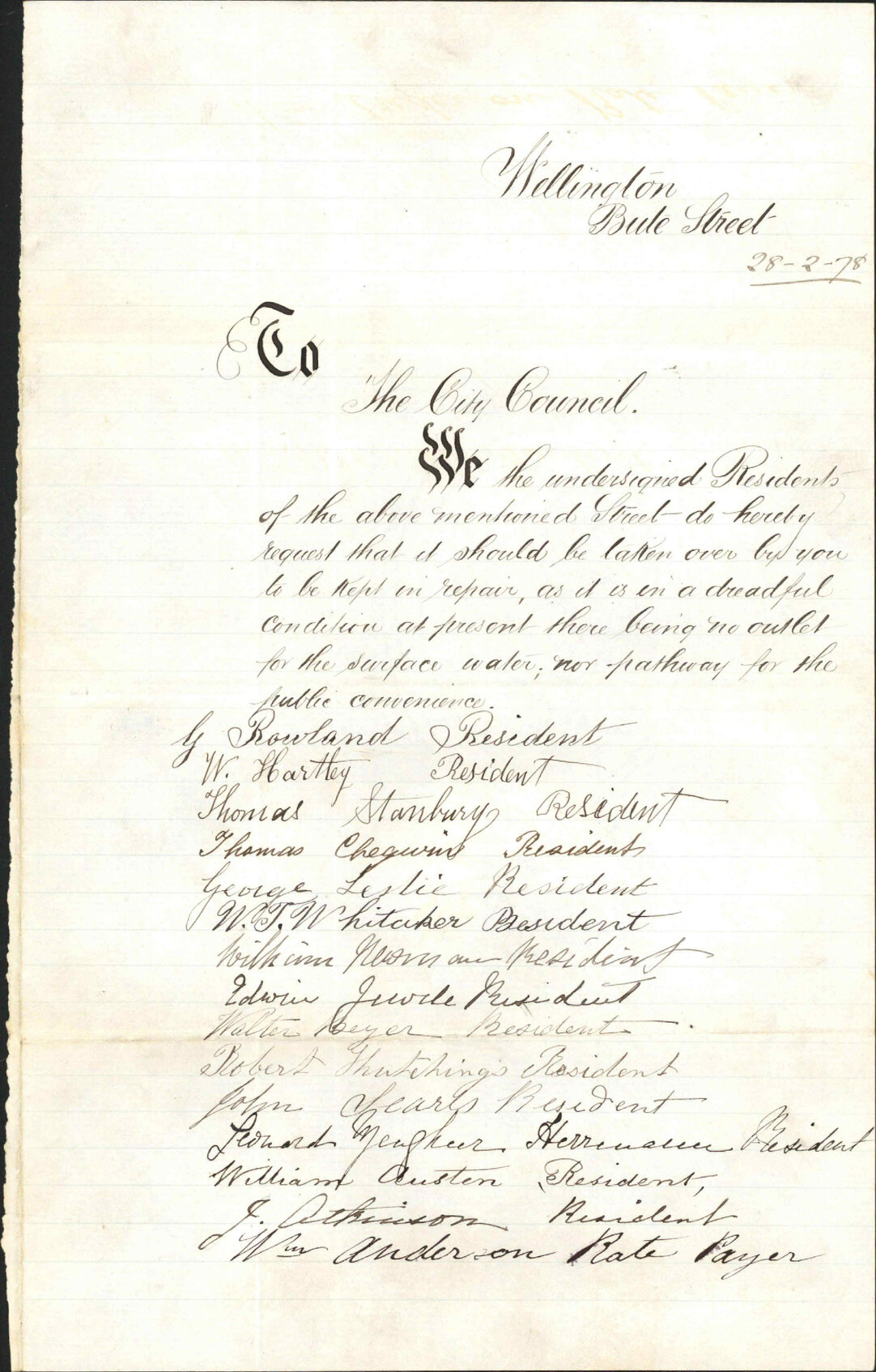 Re request Corporation take it over to keep in repair - residents of Bute Street