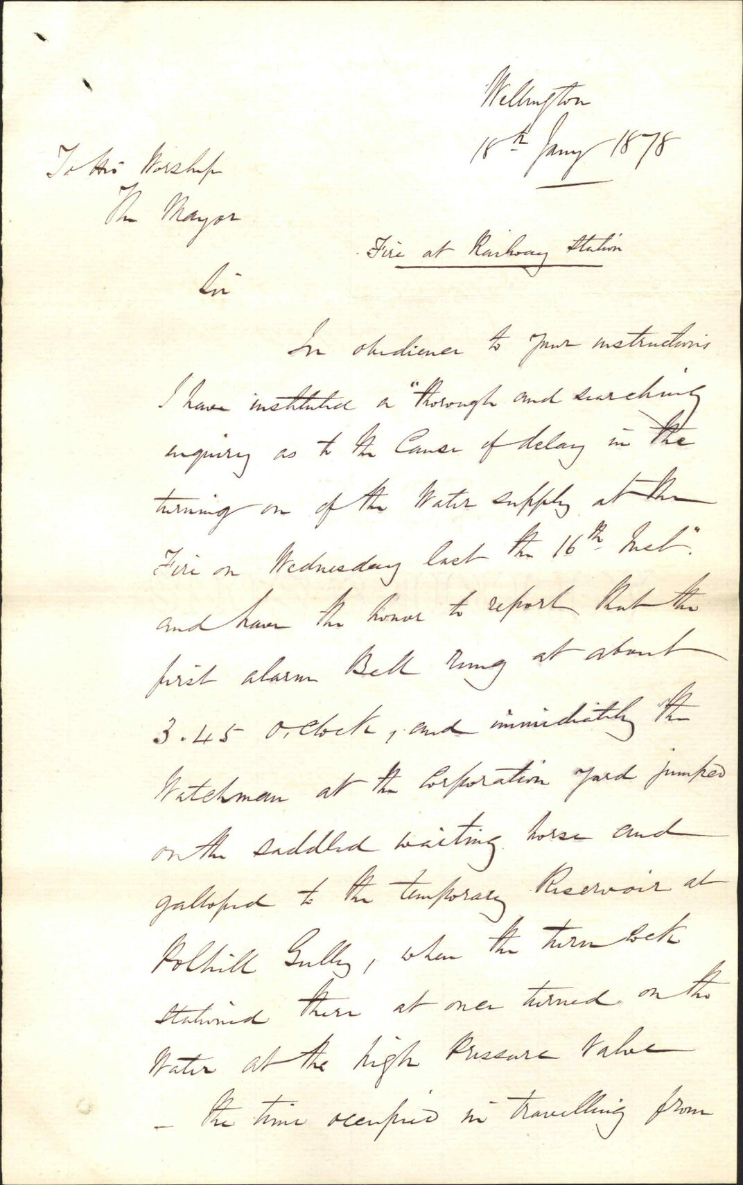 Re report re fire at railway station - Charles O'Neill, Acting City Engineer