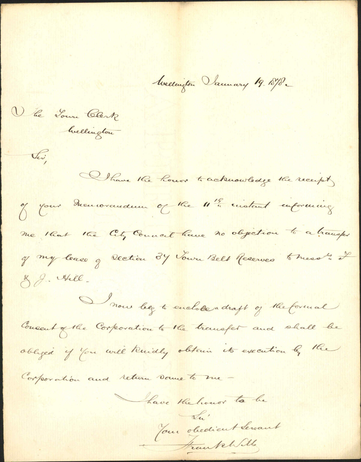 Re transfer of Town Belt reserves lease - Frank Wills