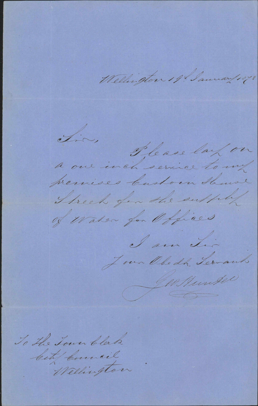 Re water supply to offices Customhouse Quay - George Hunter