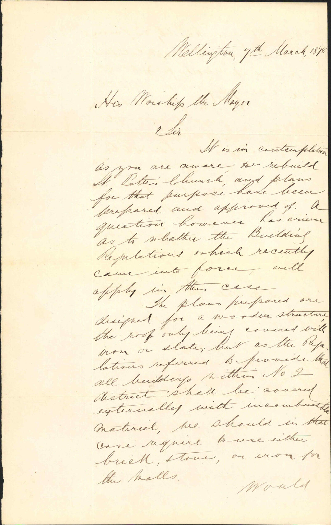 Re rebuilding St Peters Church, building regulations relating - James Didsbury