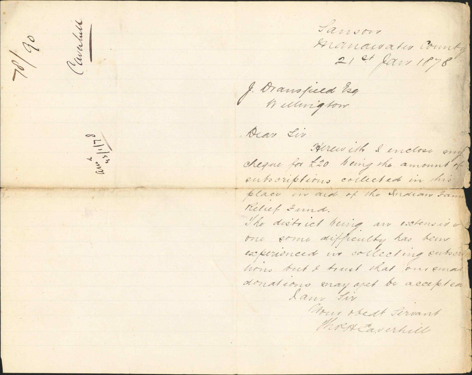 Re Indian famine relief fund subscription - Theo Caverhill