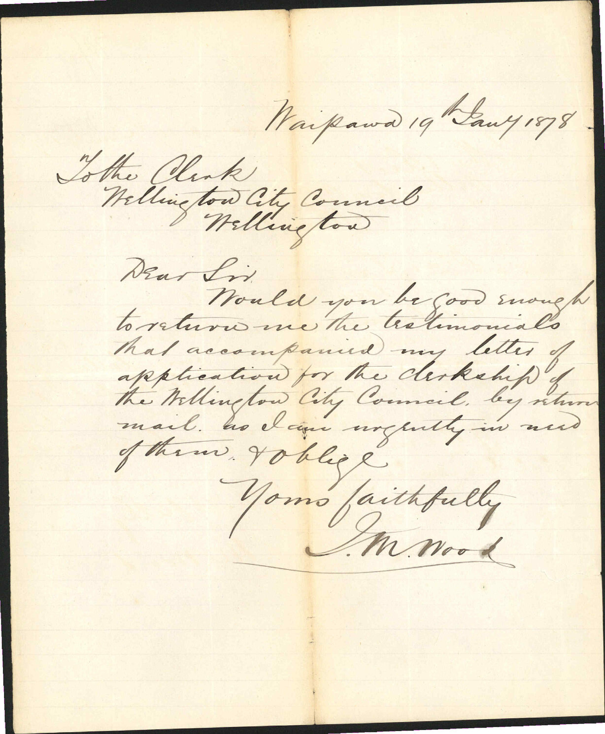 Re return testimonial re application for clerkship - M Wood