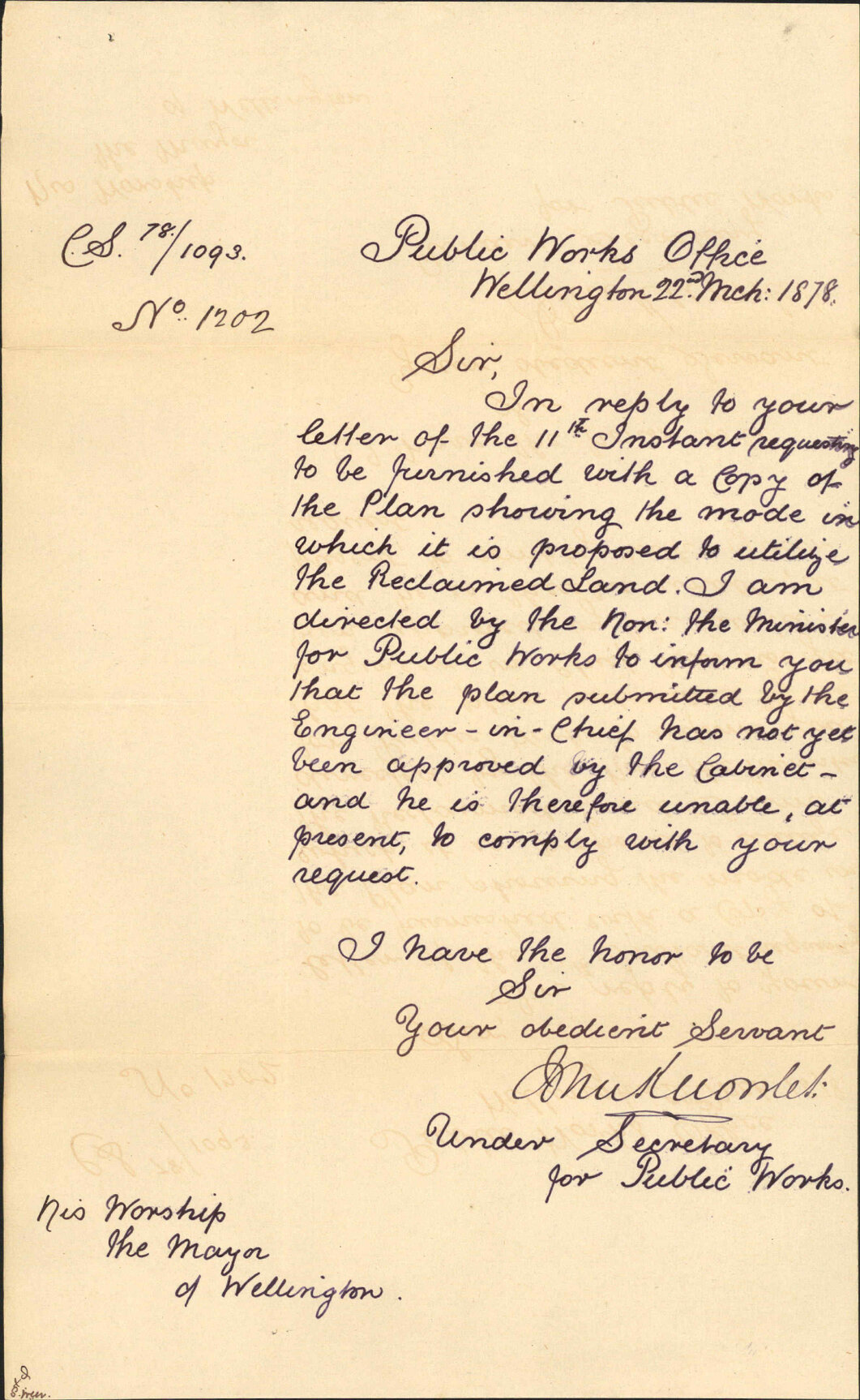 Re plan showing proposed use for reclaimed land - Undersecretary for Public Works