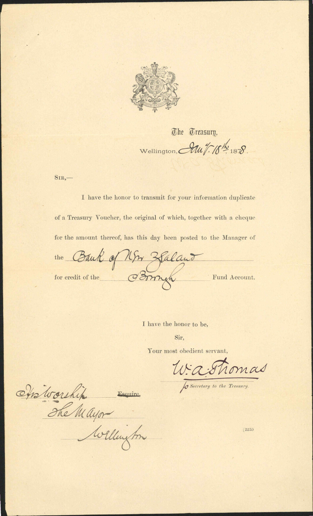 Re treasury voucher posted to Bank of New Zealand [BNZ] - The Treasury