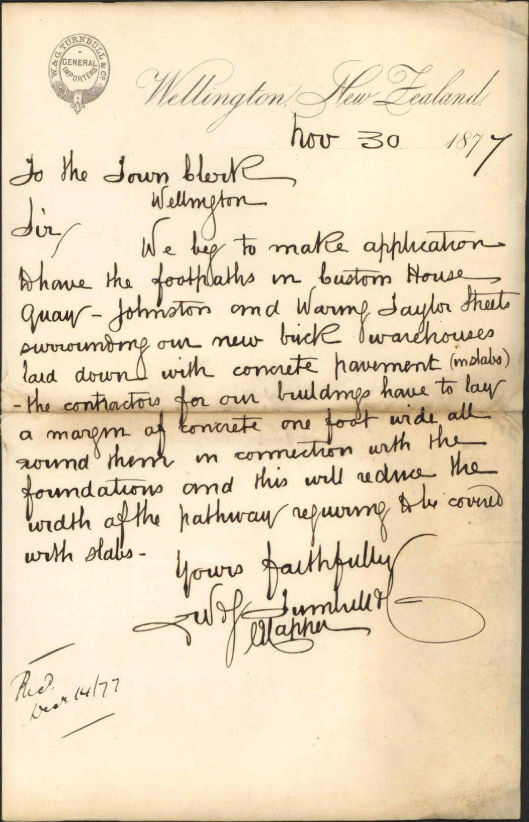 Re footpaths - Customhouse Quay, Johnston and Waring Taylor Streets - William J Turnbull