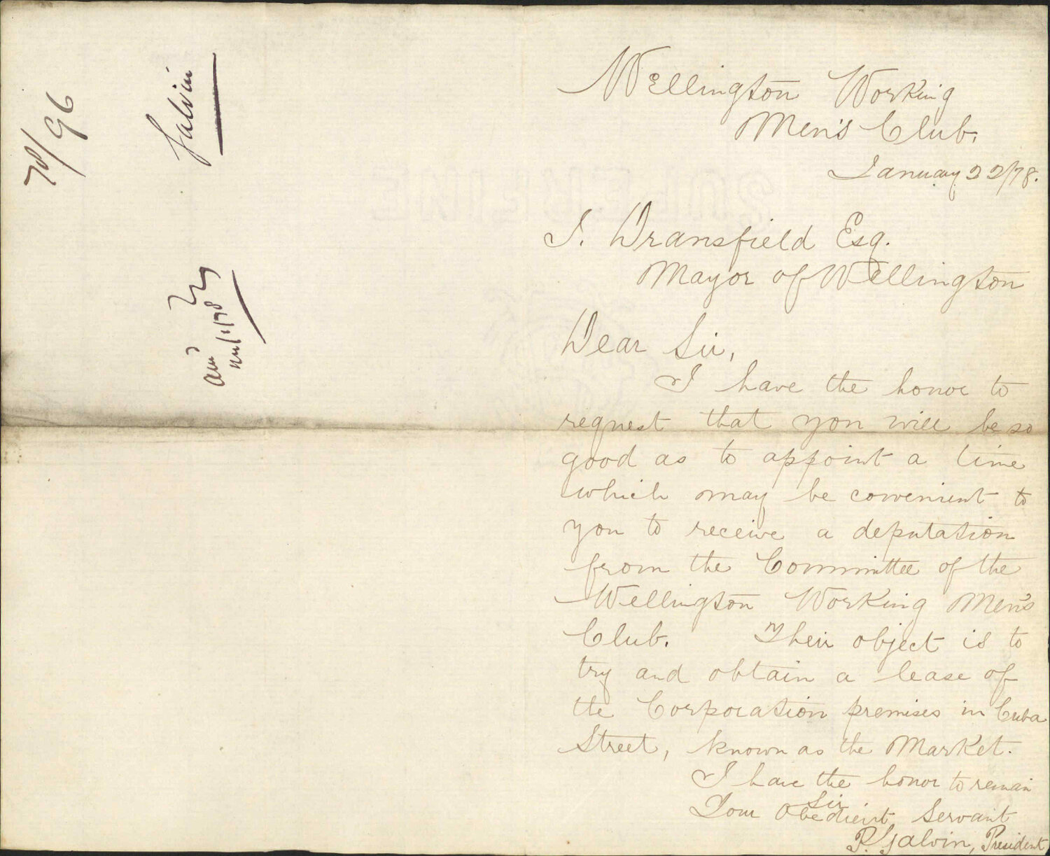 Re deputation to visit re obtaining lease of Corporation Cuba Street premises - Wellington Working Mens Club