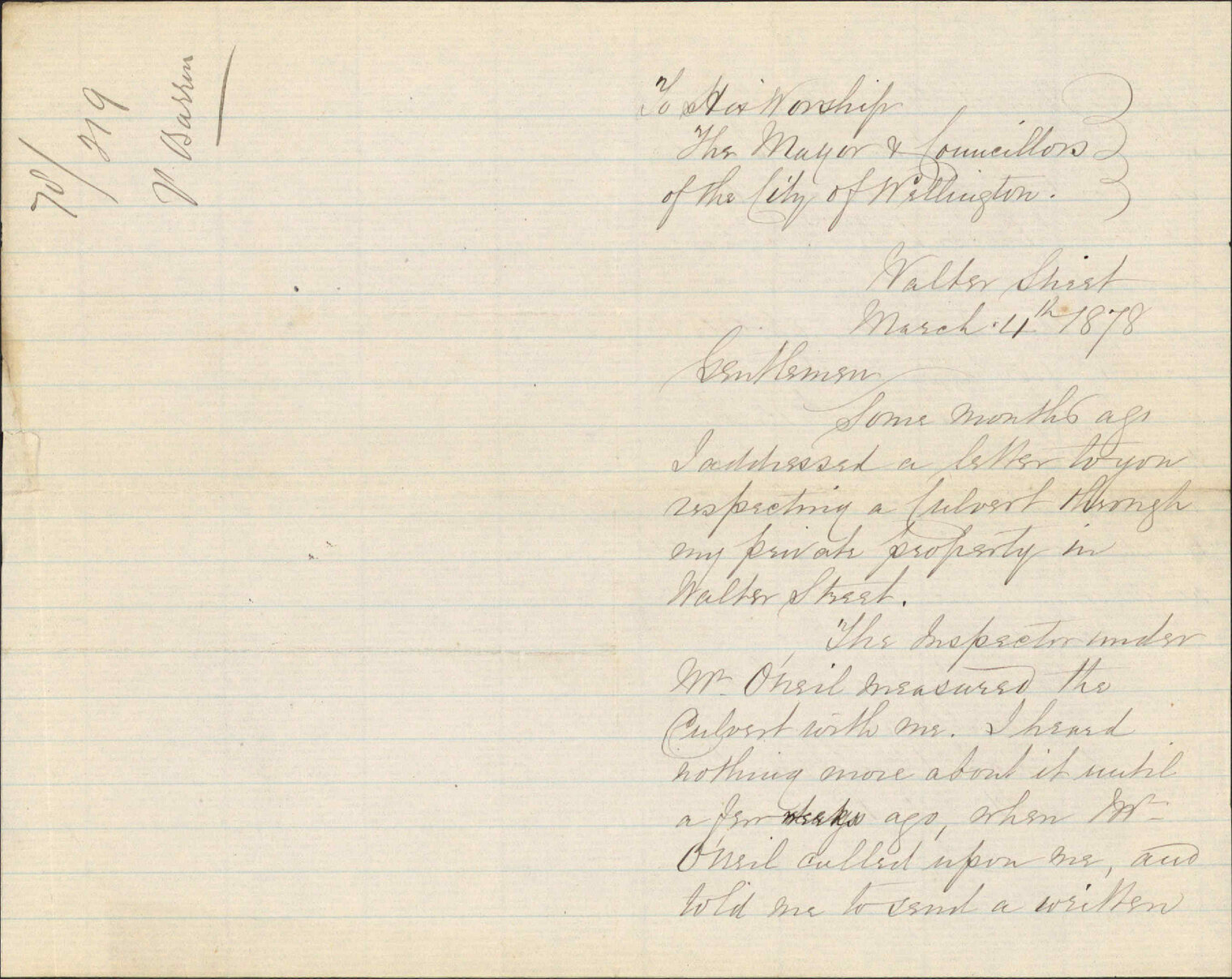 Re culvert in property, Walter Street - Philip Busson