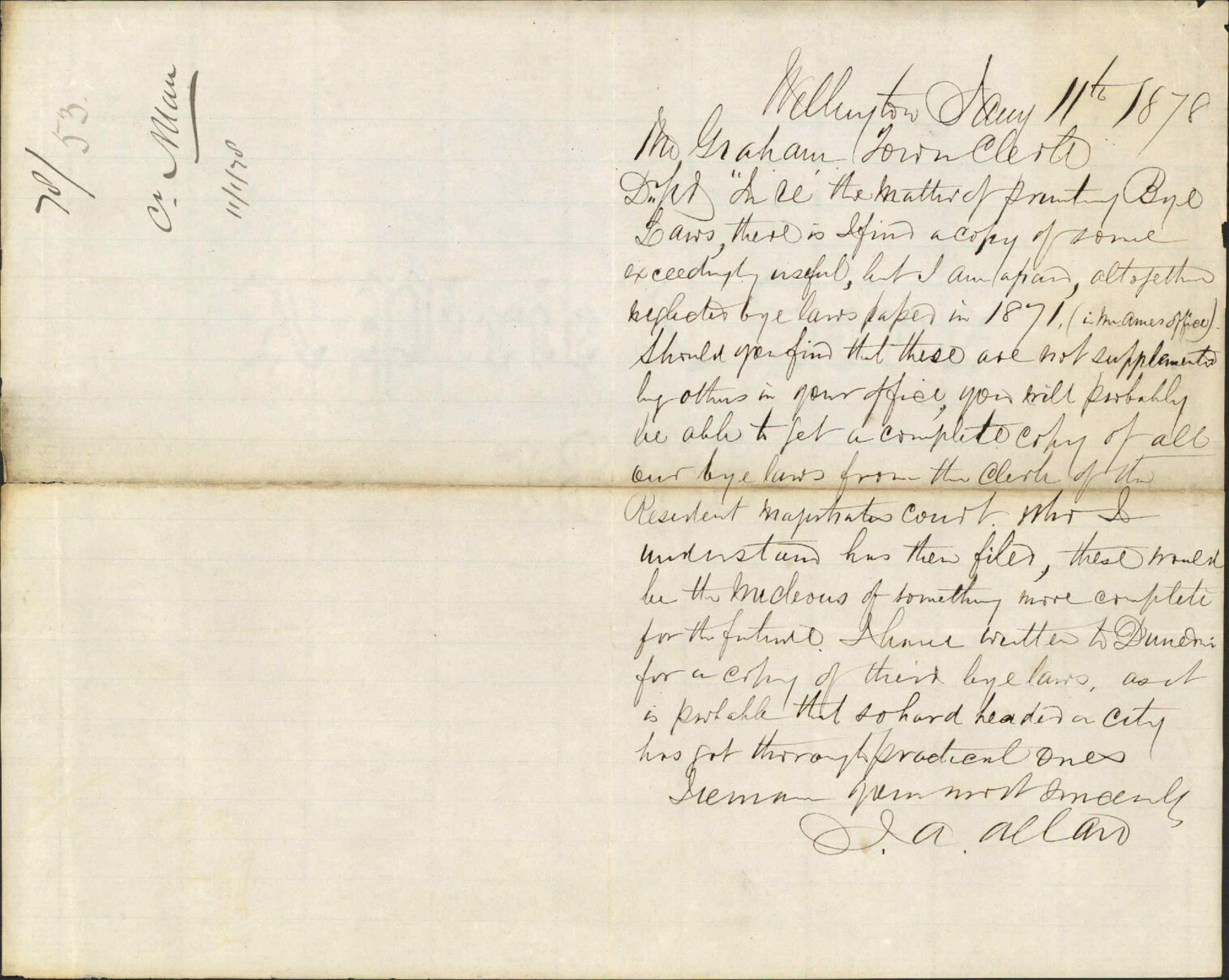 Re printing bylaws - Councillor Allan