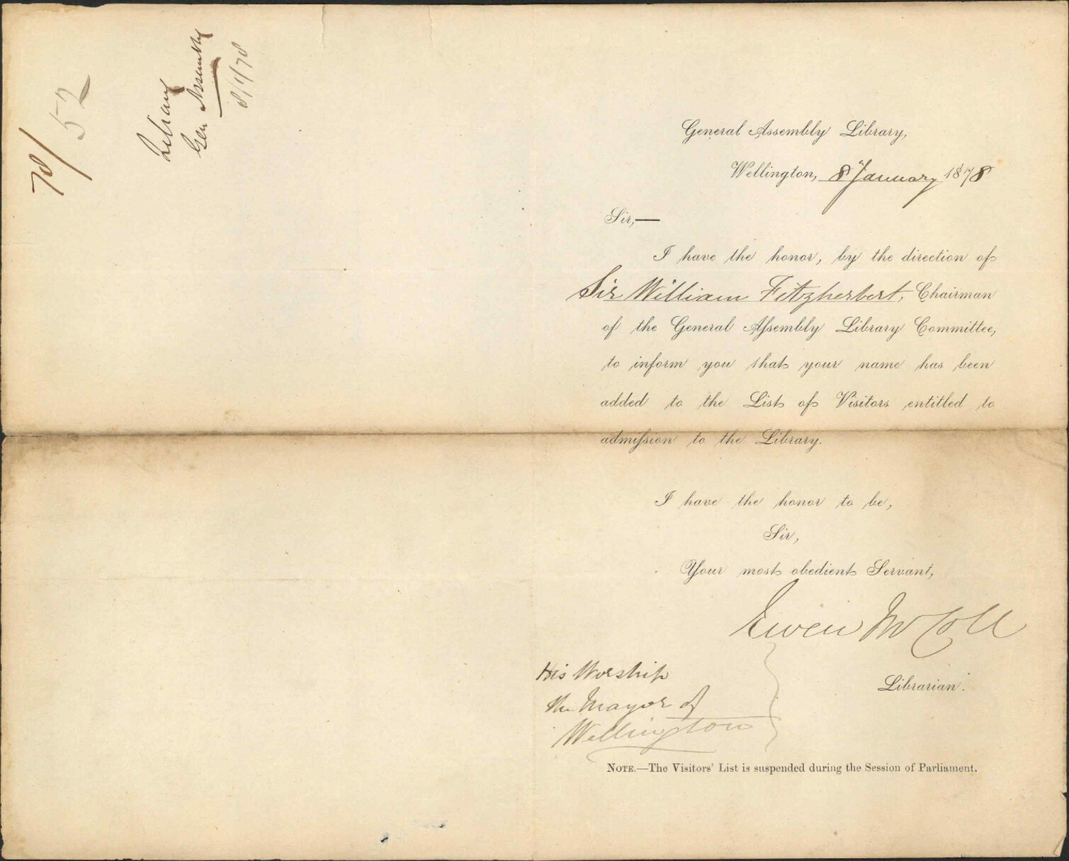 Re Mayor's name added to list allowed into General Assembly Library - Ewen McColl