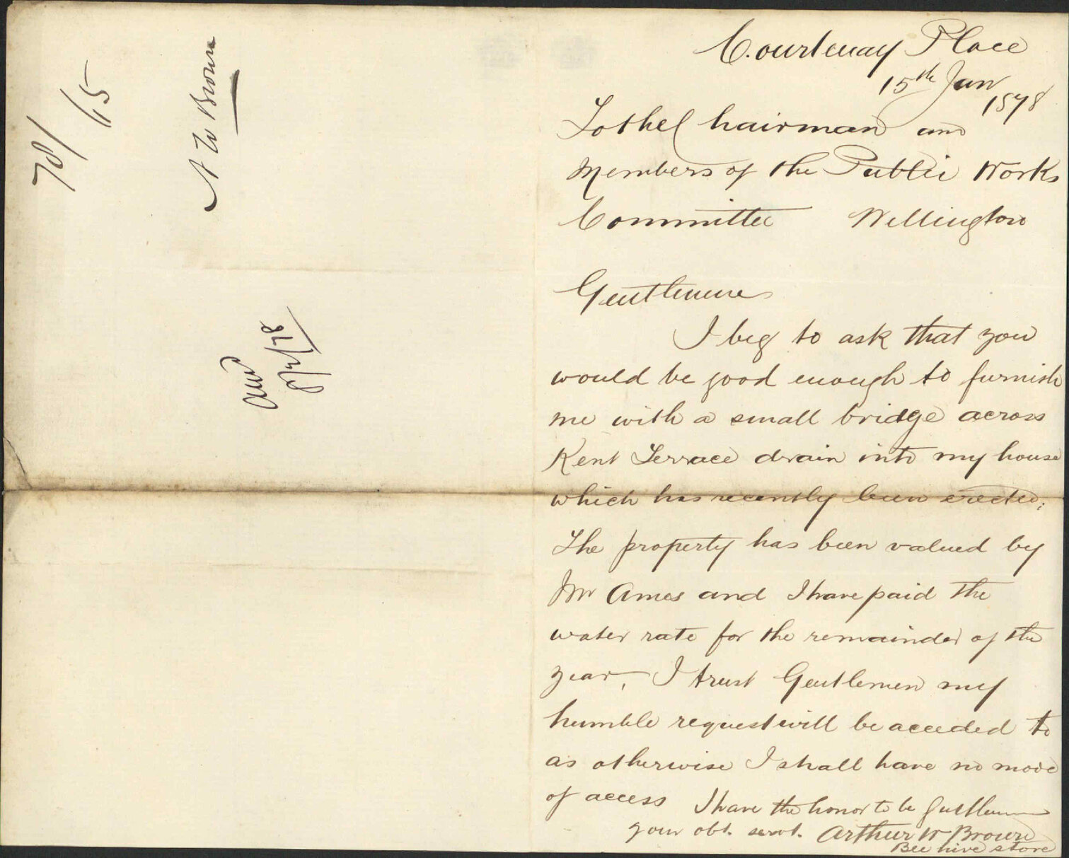 Re small bridge across Kent Terrace drain - Arthur Brown