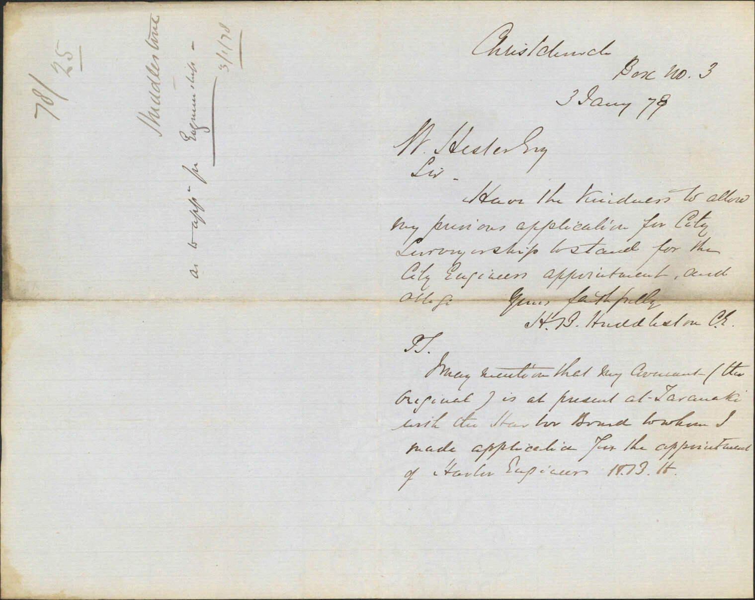 Re application for engineership - H B Huddleston