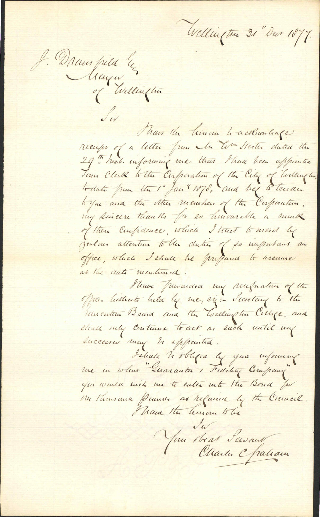 Re appointment as Wellington City Council [WCC] Town Clerk - Charles Graham