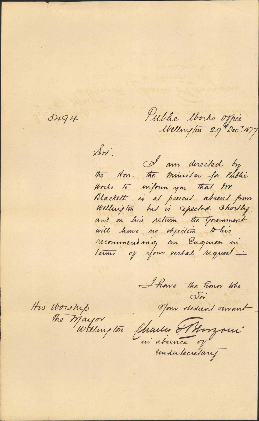 As to Mr Blackett appointing waterworks engineer - Gen Gov Public Works