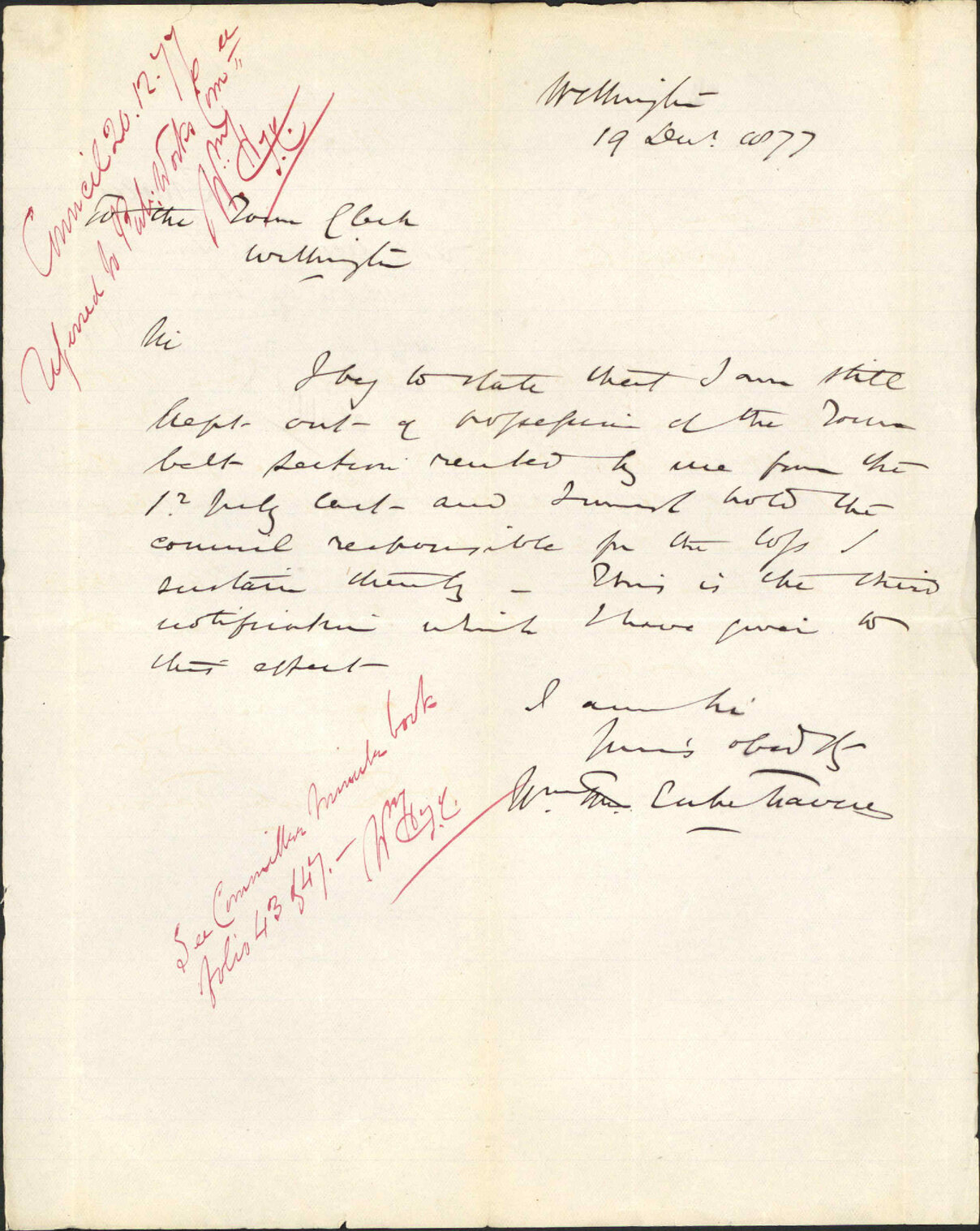 Re Town Belt section rented by him - Mr Cabe Harvey