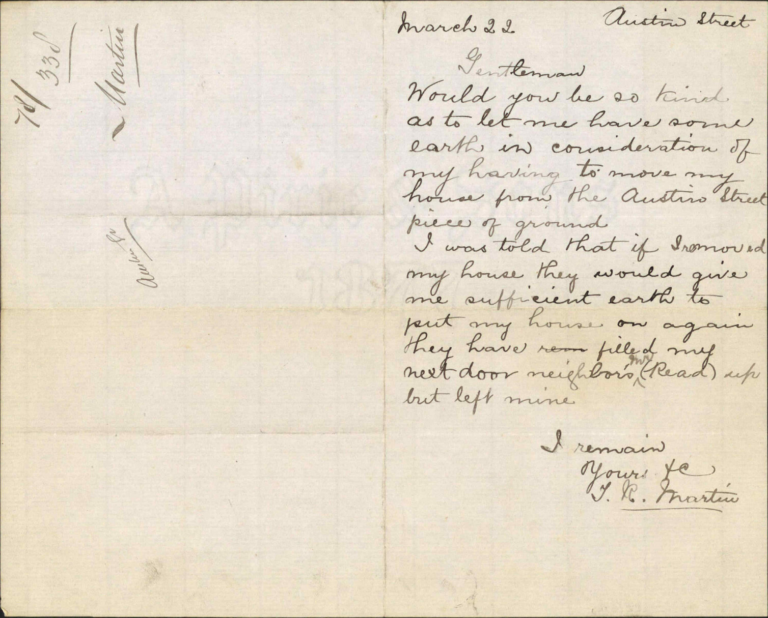 Re formation of Austin Street - J R Martin