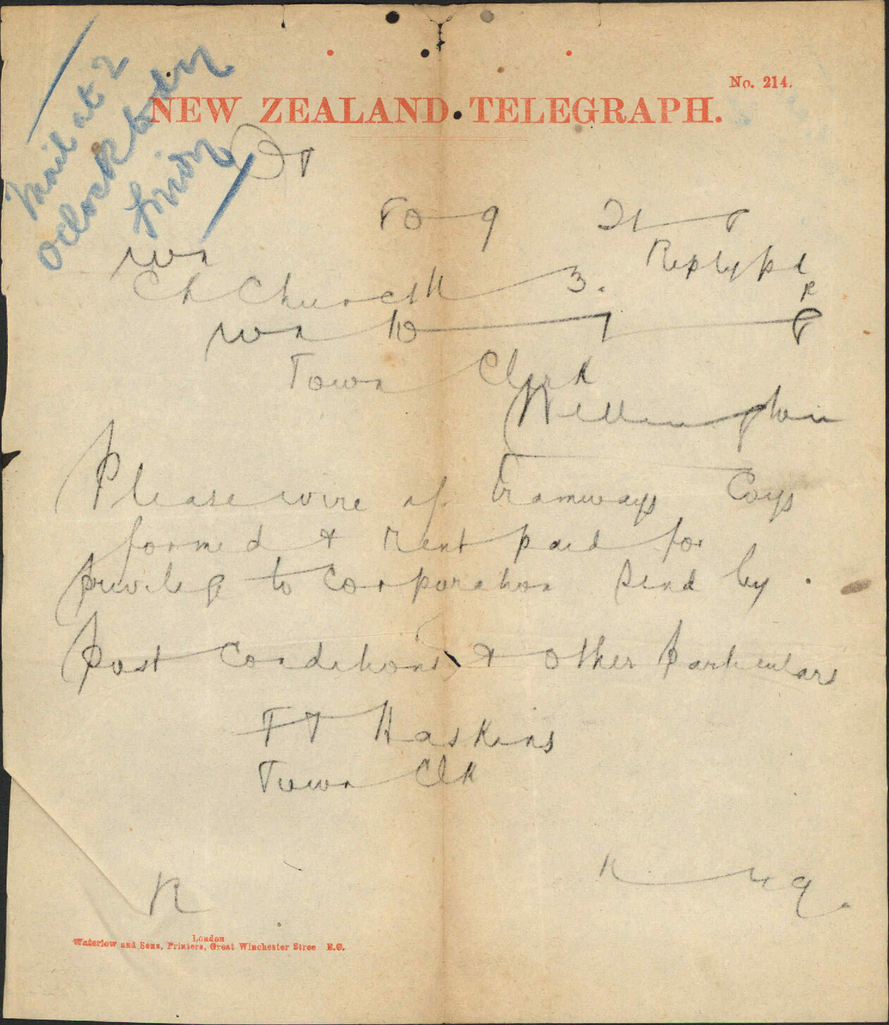 Re tramways corporation - Town Clerk, Christchurch