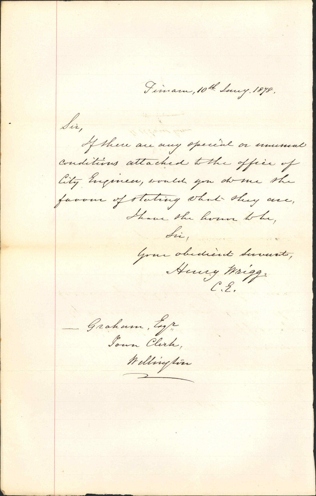 Applying for City Engineer, asking re position - Henry Wrigg