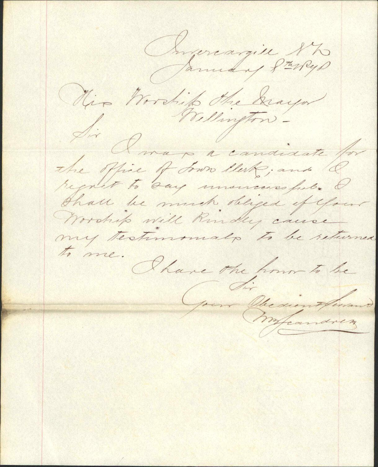 Re unsuccessful Town Clerk application, wants testimonials back - Mr Scandre