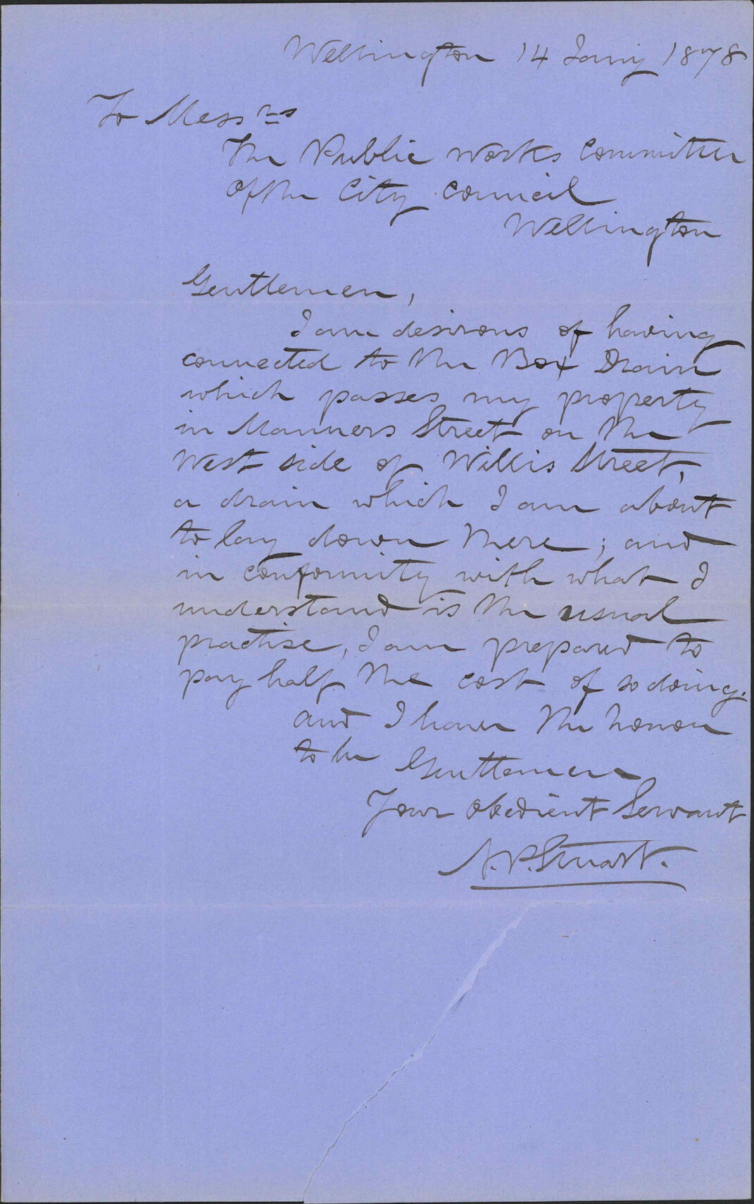 Re connecting Manners Street property to box drain - W Stuart