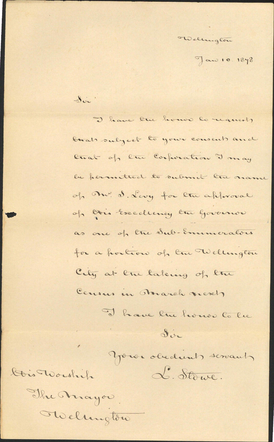 Re S Levy appointment re taking of census - L Stowe