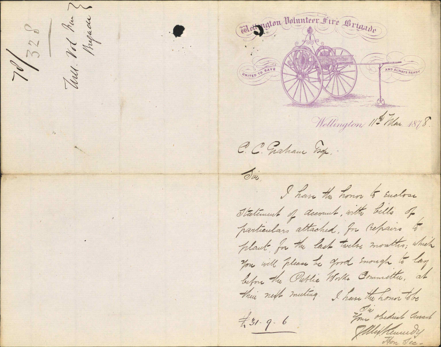 Re statement of account - Wellington Volunteer Fire Brigade