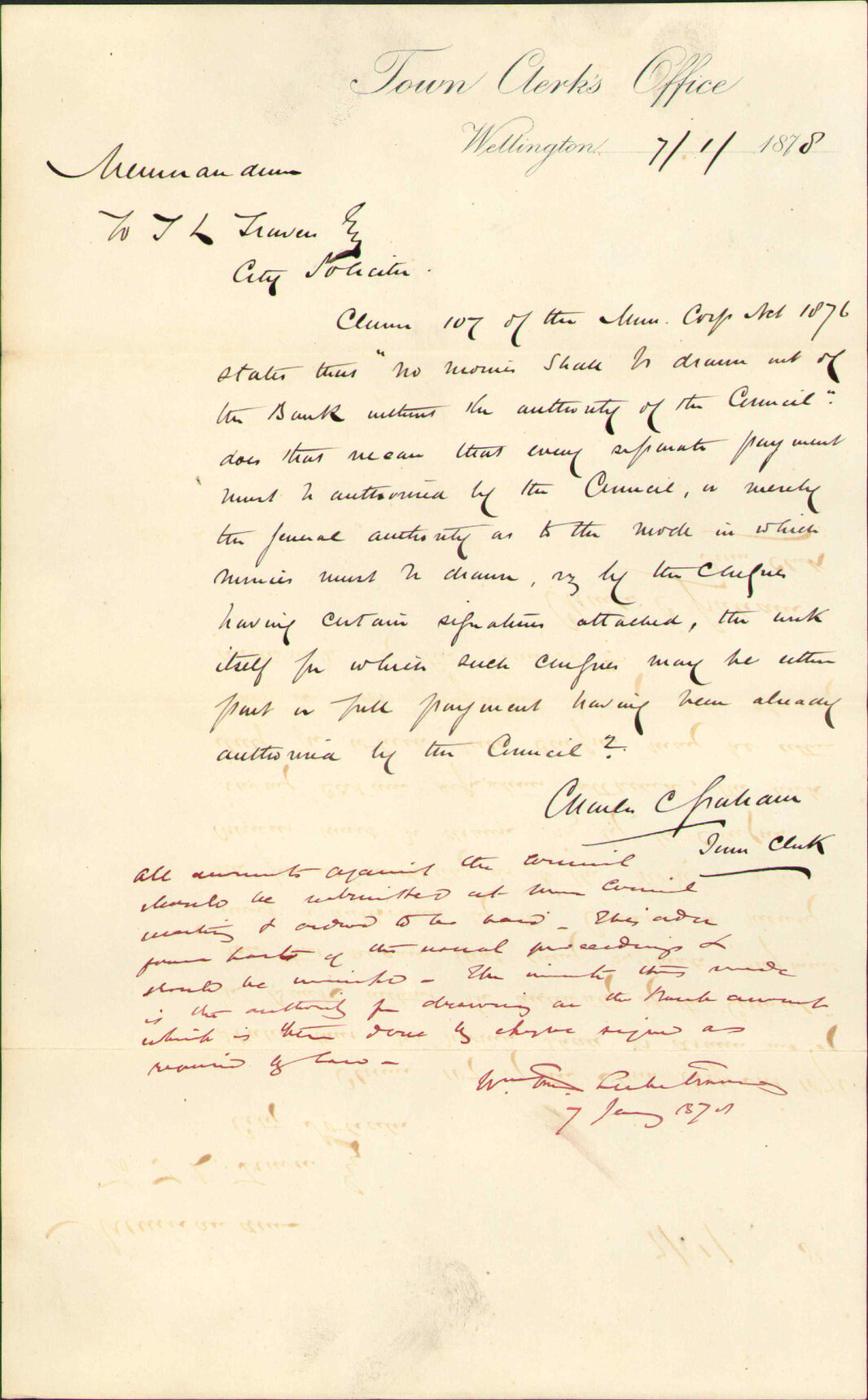 Re withdrawing money from the bank - Town Clerk