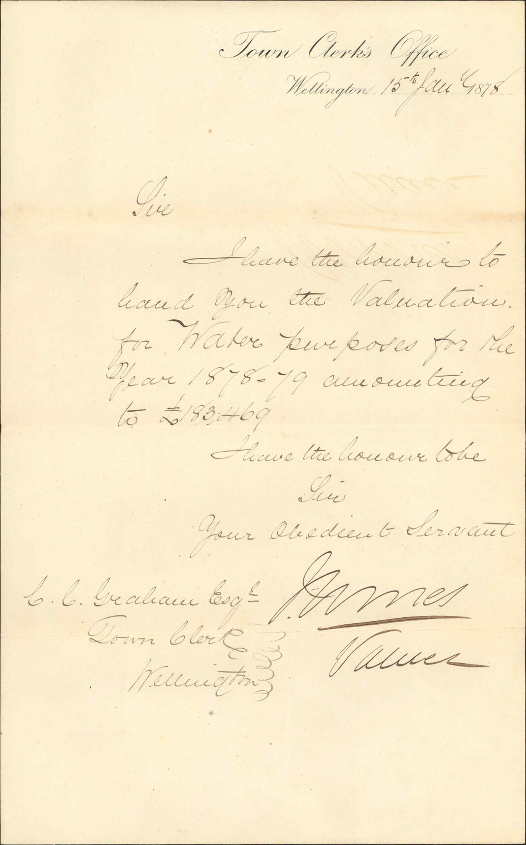 Re 1878-79 water valuation - City Valuer