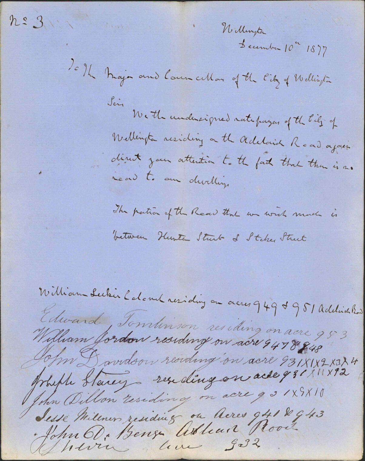 Re no road to their dwellings in Adelaide Road - Adelaide Road residents