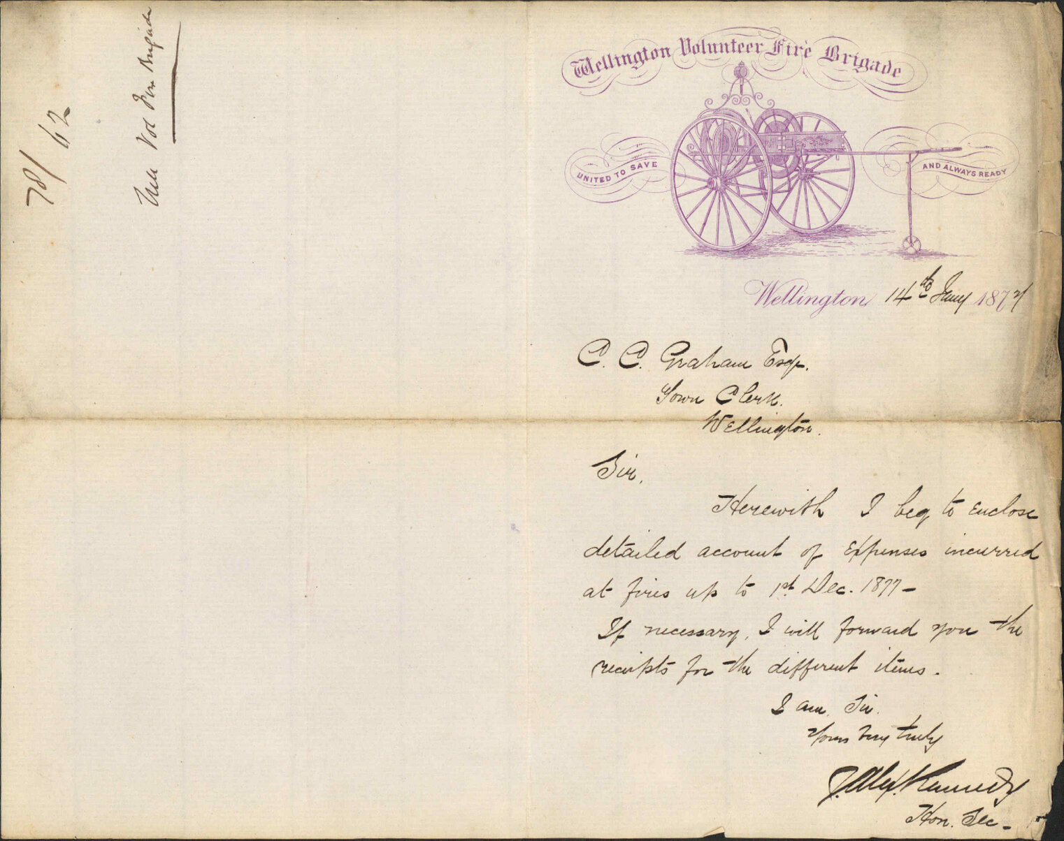 Accounts of expenses to 1st Dec 1877 - Wellington Volunteer Fire Brigade